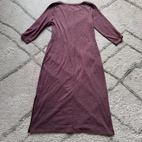 Toad & Co Fuera midi Dress speckled burgundy 3/4 sleeve pocket large - Picture 7 of 10